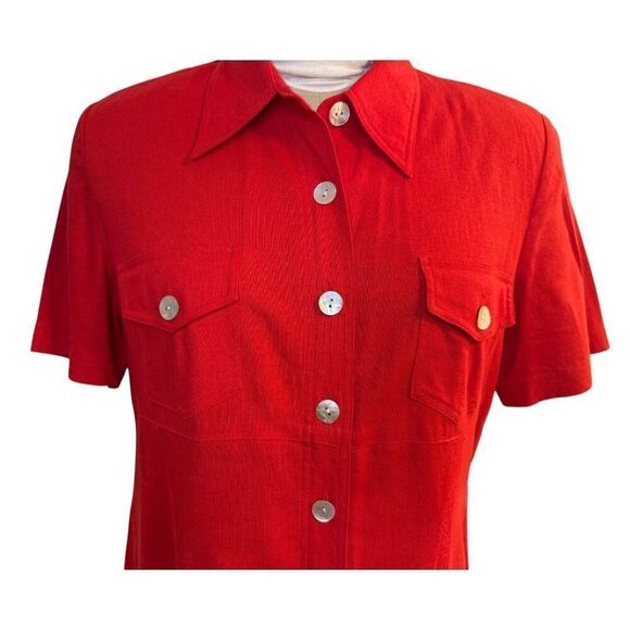 Vintage Linen Blend Maxi Dress by Virgo Sz. 12 Red Office Date Wedding - Picture 5 of 10